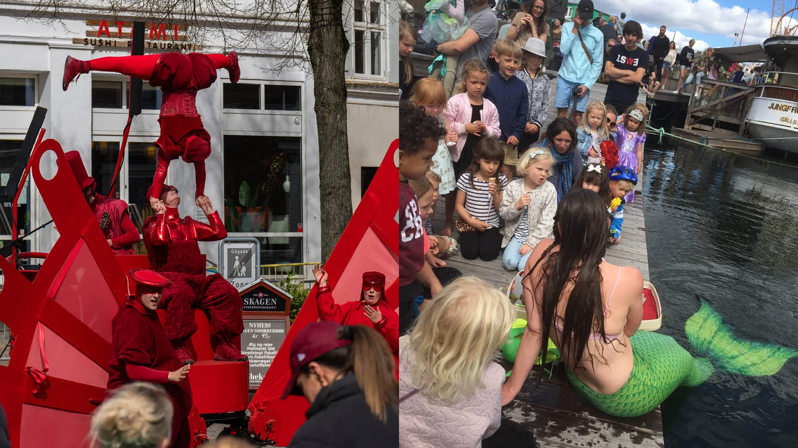foto fra de tre forestillinger: Nøgensnegl, Havfruen havdis, De røde løbere